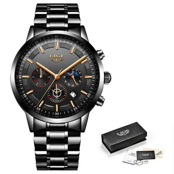 LIGE ChronoSport chronograph sports watch for men with stainless steel case - Aspire Alley