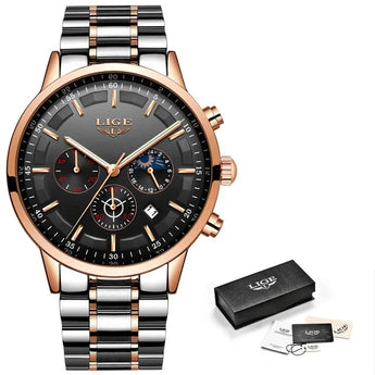 LIGE ChronoSport chronograph sports watch for men with stainless steel case - Aspire Alley