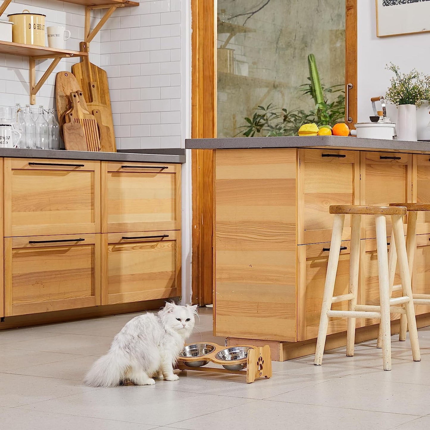 Bamboo Elevated Pet Feeder