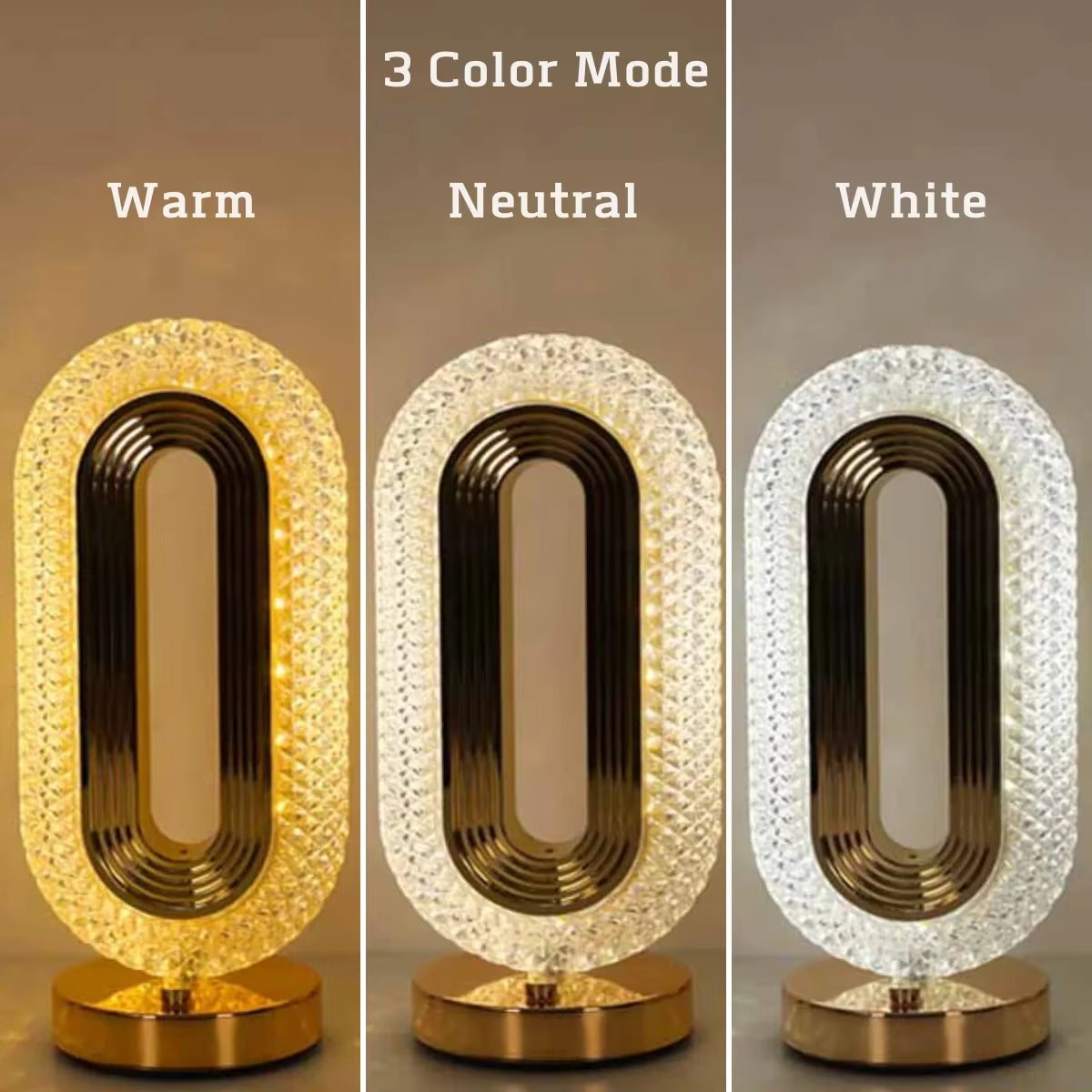 Modern Oval USB Rechargeable Crystal Table Lamp