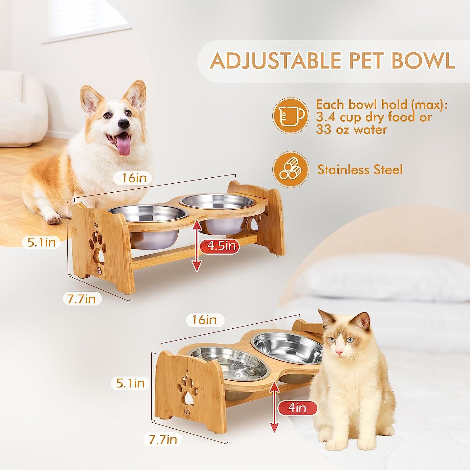 Bamboo Elevated Pet Feeder