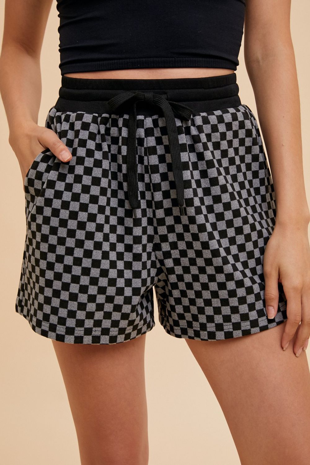 Annie Wear Checkered Top & Drawstring Shorts Set