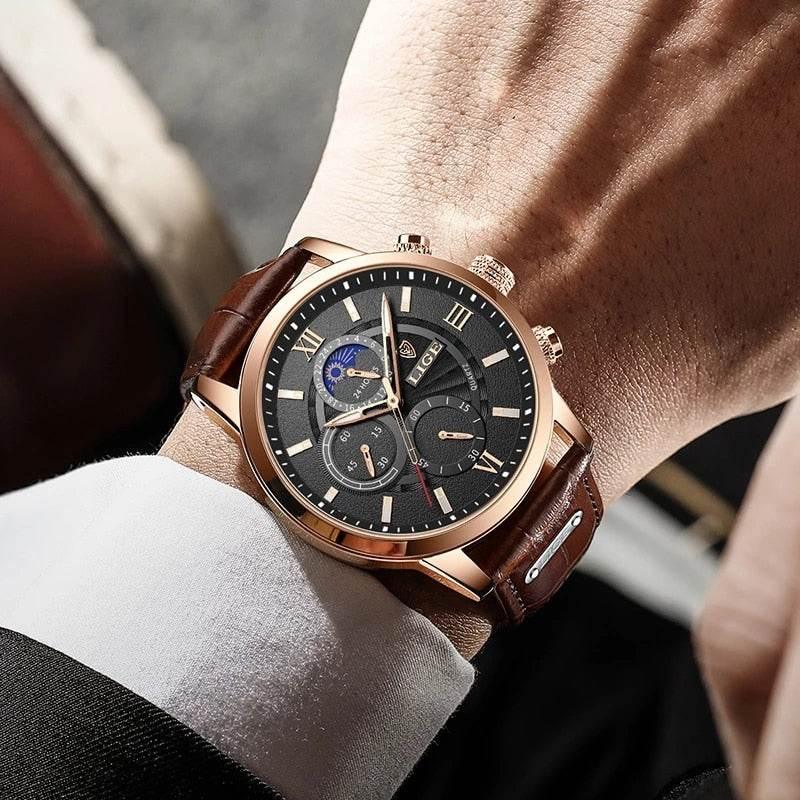 LUXEDGE Chrono Leather Watch - Aspire Alley