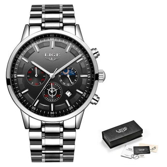 LIGE ChronoSport chronograph sports watch for men with stainless steel case - Aspire Alley