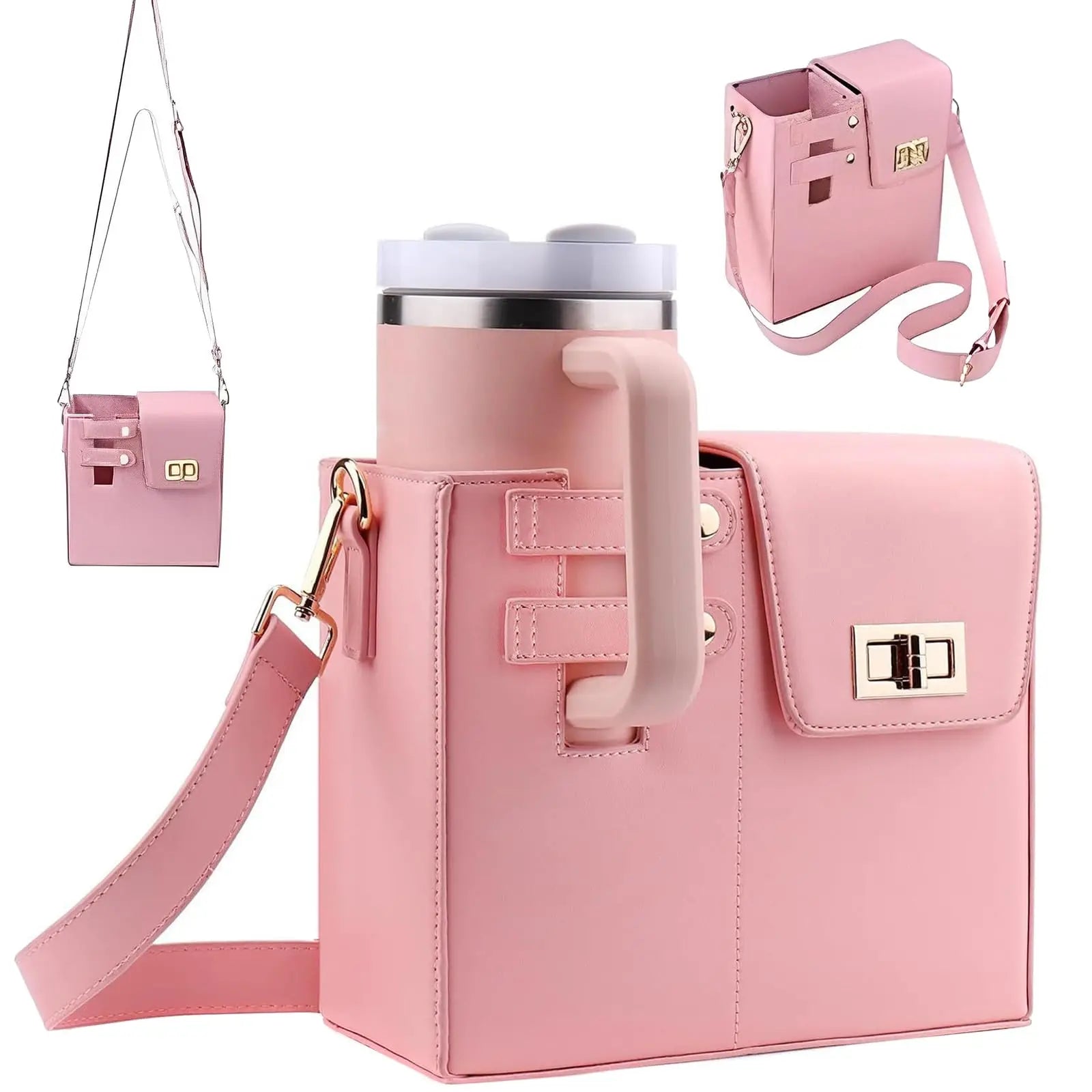 Outdoor Portable Crossbody Water Cup Storage Bag, Multifunctional Leather Water Bottle Holder with Adjustable Shoulder Strap