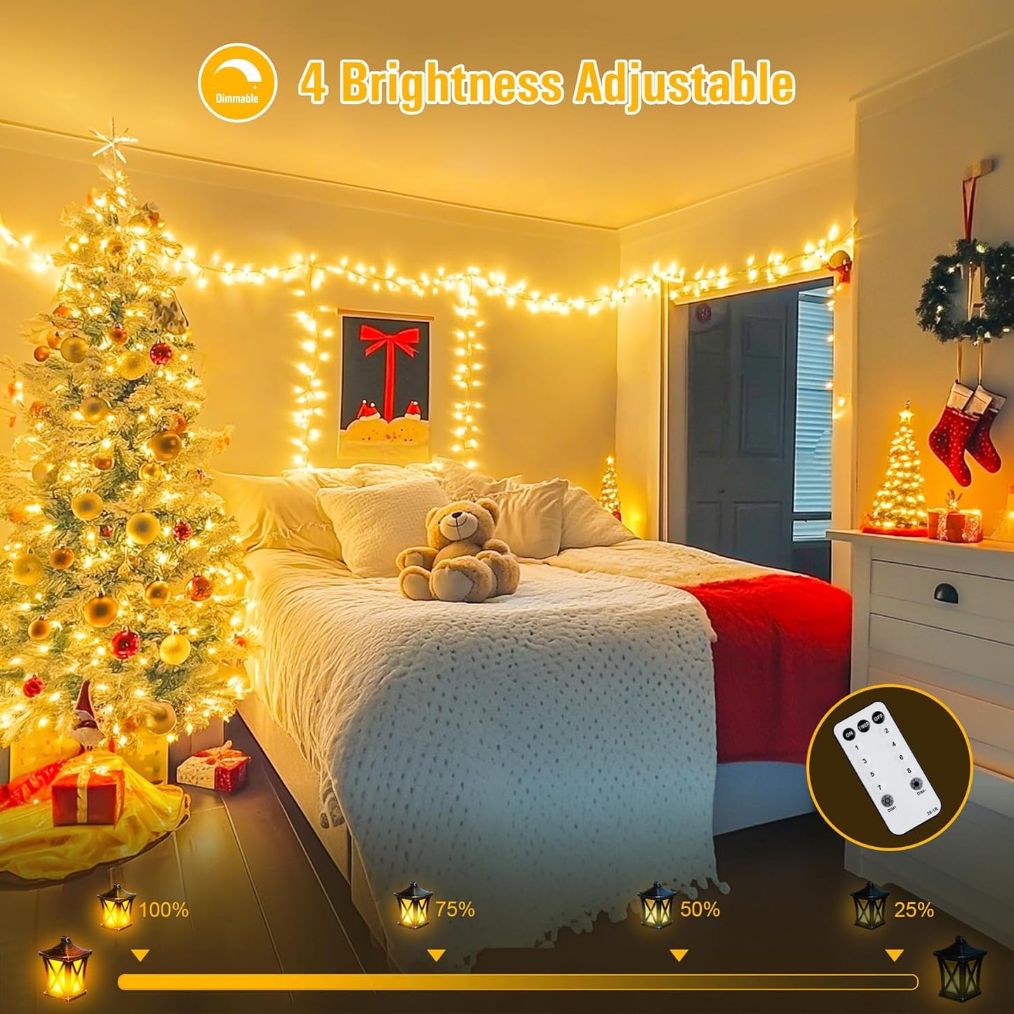 Warm White Lights – Waterproof, 8 Modes, 600 LED